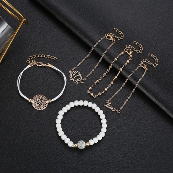 Set of 5 Bracelets Love Lotus Flower Medallion Pendants - Picture 3 of 4